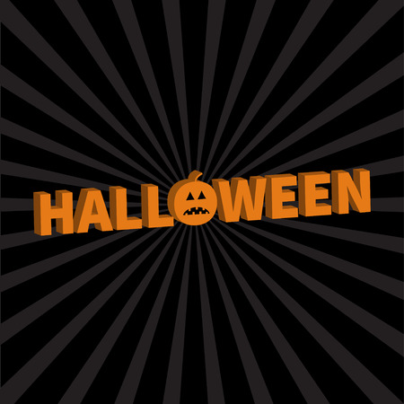 Halloween Lettering 3D text banner with sad orange pumpkin silhouette. Greeting card. Flat design. Black baby starburst sunburst background. illustrationのイラスト素材