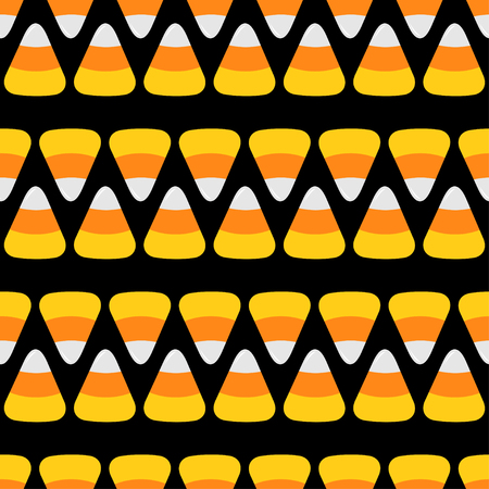Candy corn line. Happy Halloween Seamless Pattern Black background. Flat design. Vector illustration.のイラスト素材