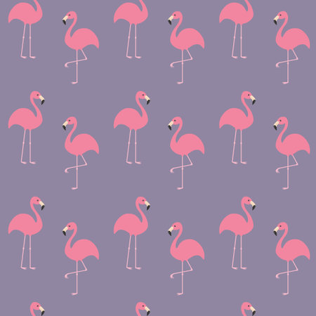 Flamingo set. Seamless Pattern Exotic tropical bird. Zoo animal collection. Cute cartoon character. Decoration element. Violet background. Flat design. Vector illustration.のイラスト素材