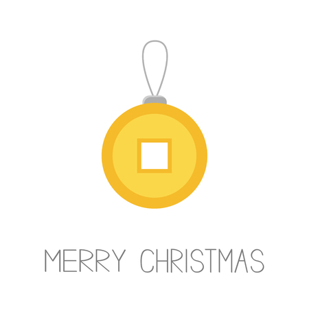 Feng shui Chinese coin with hole. China gold money. Merry Christmas ball. Flat design. White background Isolated. Greeting card. Vector illustrationのイラスト素材