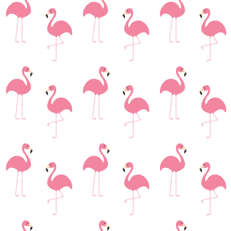 Flamingo set. Seamless Pattern Exotic tropical bird. Zoo animal collection. Cute cartoon character. Decoration element. White background. Isolated. Flat design. Vector illustrationのイラスト素材