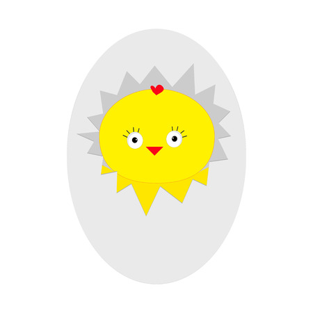 Easter baby chicken. Egg shell crack. Cute cartoon character. Farm animal collection. White background. Isolated. Flat design. Vector illustrationのイラスト素材