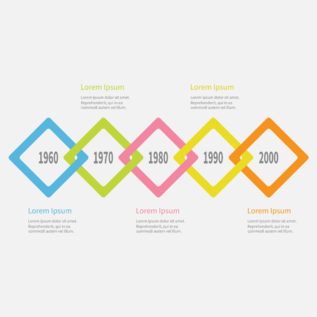 Five step Timeline Infographic. Colorful big rhombus square segment. Template. Flat design.   Isolated. Vector illustrationのイラスト素材