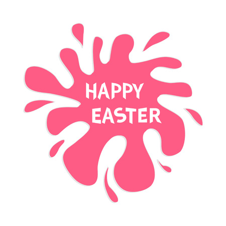 Happy Easter. Pink blot splash. Typography poster with text lettering. Flat design. Isolated. White background. Vector illustrationのイラスト素材