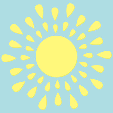 Sun round icon. Yellow rays of light. Flat design Vector illustrationのイラスト素材