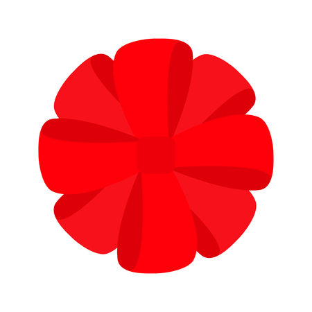 Red ribbon Christmas round gift bow icon. Decoration element. Flat design. White background. Isolated. Vector illustrationのイラスト素材