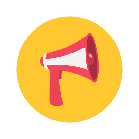 Megaphone, speaker, loudspeaker round icon. Announcement sign symbol. Flat design. Red yellow color. White background Isolated. Vector illustrationのイラスト素材