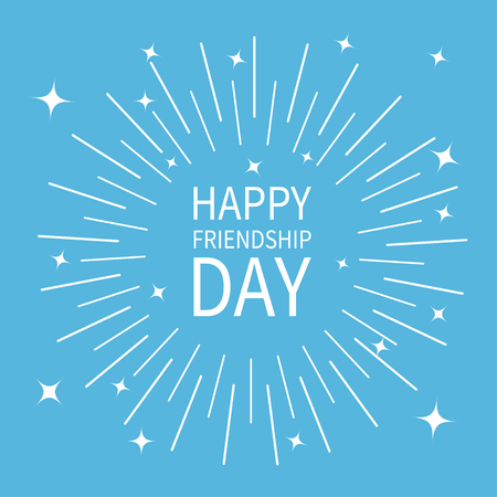 Happy Friendship Day. Sunburst round black line circle. Shining effect with stars. Abstract shape. Retro bursting rays. Decoration element. Blue background. Isolated. Flat design. Vector illustrationのイラスト素材