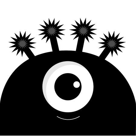 Monster head silhouette with one eye. Black color Funny Cute cartoon character.のイラスト素材