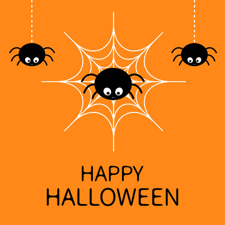Happy Halloween card with spiders in cartoon design vector illustrationのイラスト素材