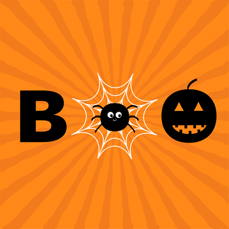 Word BOO text with smiling sad black pumpkin silhouetteのイラスト素材