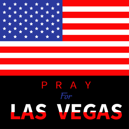 American flag. Pray for Las Vegas Nevada text. Tribute to victims of terrorism attack mass shooting in LV October 1, 2017. Helping support concept. Flat design. Black background. Vectorのイラスト素材