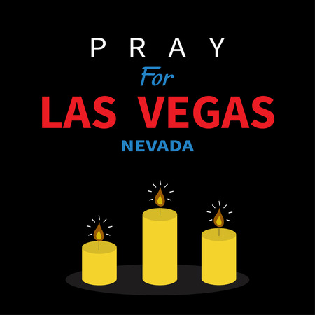 Three burning candles. Pray for Las Vegas Nevada text. Tribute to victims of terrorism attack mass shooting in LV October 1, 2017. Helping support concept. Flat design. Black background. Vectorのイラスト素材