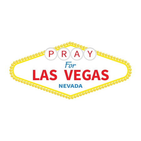 Welcome to Las Vegas sign. Pray for LV Nevada. Tribute to victims of terrorism attack mass shooting. October 1, 2017. Support for volunteering. Helping concept. Flat design. White background. Vectorのイラスト素材