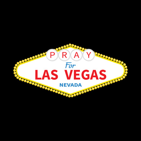 Welcome to Las Vegas sign. Pray for LV Nevada. October 1, 2017. Tribute to victims of terrorism attack mass shooting.. Support for volunteering. Helping concept. Flat design. Black background. Vectorのイラスト素材