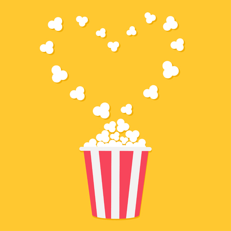 Popcorn popping. Heart shape frame. Red yellow strip box.のイラスト素材