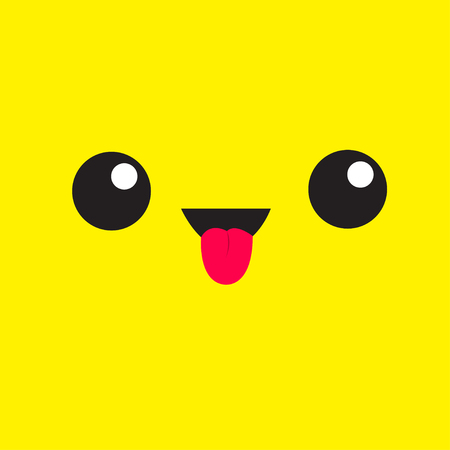 Cute cartoon funny face head emotion. Yellow square icon showing tongue. Happy emoji. Flat design style. Vector illustrationのイラスト素材