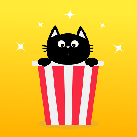 Black cat sitting in Popcorn box vector illustrationのイラスト素材