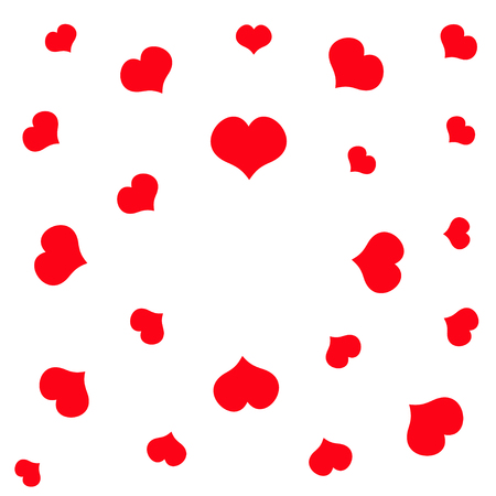 Red heart Pattern. Round frame. Happy Valentines Day sign symbol template. White background. Love card. Isolated. Flat design. Vector illustration.のイラスト素材
