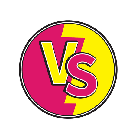 Versus letters round circle icon or VS battle fight competition sign symbol. Cute cartoon style. Text template. Pink yellow color. White background. Isolated. Flat design. Vector illustrationのイラスト素材