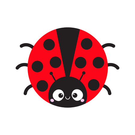 Cute cartoon lady bug round icon. Cute cartoon funny character. Smiling face. White background. Isolated. Baby illustration. Flat design. Vector illustrationのイラスト素材