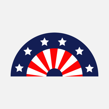 Fan shape American flag Stars and strips icon. Isolated. Red and blue color. White background. Holiday sign symbol. Flat design. Vector illustrationのイラスト素材