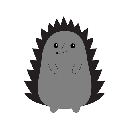 Hedgehog urchin. Contour silhouette. Cute cartoon kawaii animal. Funny face with eyes, spines, nose. Love Greeting card. Flat design. White background Isolated. Vector illustrationのイラスト素材