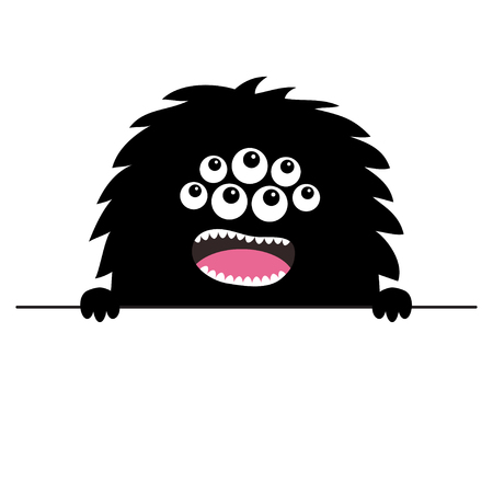 Monster scary face head icon. Hands paw holding line. Eyes, screaming. Cute cartoon boo spooky character. Black silhouette. Kawaii funny baby. Happy Halloween. Flat design. White background Vectorのイラスト素材