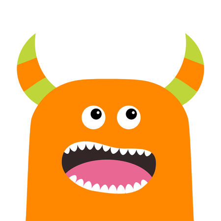 Monster scary screaming face head icon. Eyes, horns, fang tooth. Cute cartoon boo spooky character. Orange silhouette. Kawaii funny baby. Happy Halloween. Flat design. White background. Vectorのイラスト素材