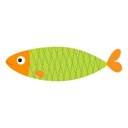 Cute cartoon fish icon set. Isolated. Baby kids collection. Colorful green orange aquarium animal. White background. Flat design. Vector illustrationのイラスト素材