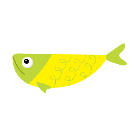 Cute cartoon fish icon set. Isolated. Baby kids collection. Colorful green yellow aquarium animal. White background. Flat design. Vector illustrationのイラスト素材