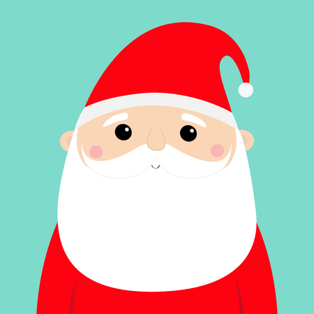 Santa Claus face head icon. Merry Christmas. New Year. Red hat. White moustaches, beard. Cute cartoon funny kawaii baby character. Greeting card. Flat design. Blue background. Vector illustrationのイラスト素材
