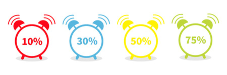 Alarm clock with percent sign. Round colorful icon set. Flat design. White background. Isolated. Vector illustrationのイラスト素材