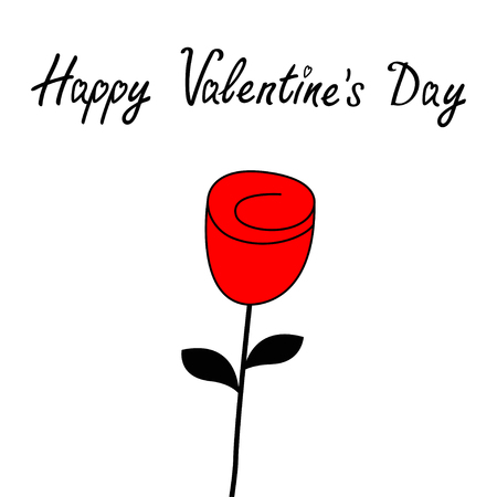 Happy Valentines Day. Rose flower blossom icon. Love Greeting card. Bud and leaves. Red black color silhouette. Flat design. White background. Isolated. Vector illustrationのイラスト素材