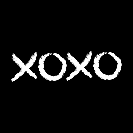 Xoxo phrase sketch saying. Hugs and kisses. Happy Valentines day sign symbol. White color. Cute graphic object. Love greeting card. Flat design style. Isolated. Black background. Vector illustrationのイラスト素材