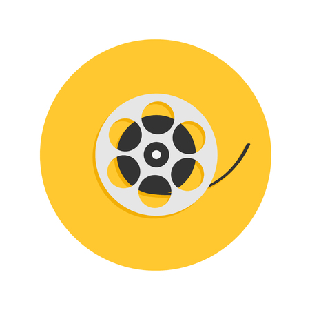 Film movie reel. I love cinema round icon. Flat design style. Yellow background. Isolated. Vector illustrationのイラスト素材