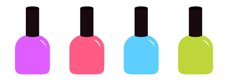 Pink blue violet, green nail polish varnish icon set line.Fashion Template. Flat design. White background. Isolated. Vector illustrationのイラスト素材