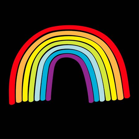 Rainbow icon on black background. Colorful line set. Cute cartoon kawaii kids clip art. Greeting card. LGBT community. Gay flag symbol. Flat design. Vector illustrationのイラスト素材