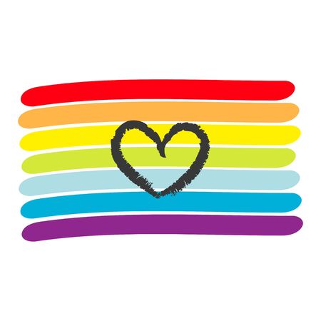 Rainbow flag. LGBT gay symbol. Heart shape. Love sign. Colorful line set. Flat design. White background. Vector illustrationのイラスト素材