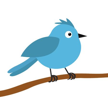 Blue bird on the tree branch. Happy Valentines Day. Love Greeting card. Cute cartoon kawaii funny baby character. Flat design. White background. Isolated. Vector illustrationのイラスト素材