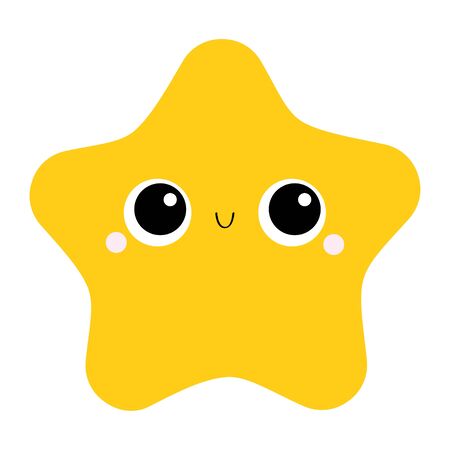 Starfish toy icon. Big eyes, claws. Cute cartoon kawaii funny baby character. Sea ocean animal collection. Yellow star. Flat design. Kids print. White background. Isolated. Vector illustrationのイラスト素材