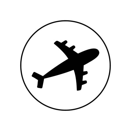 Plane round line icon. Black silhouette shape. Airplane flying sign symbol. Travel concept. Flat design. White background. Isolated. Vector illustrationのイラスト素材