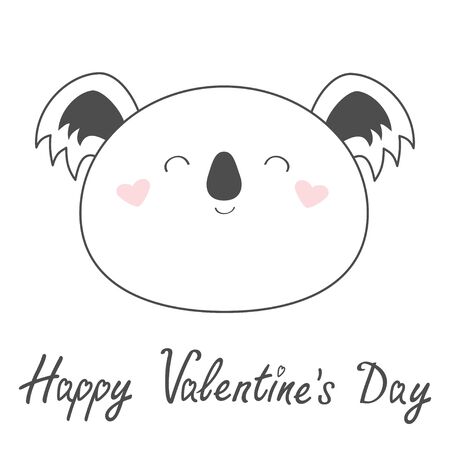 Happy Valentines Day. Koala bear line icon. Cute kawaii animal. Cute cartoon funny baby character. Kids print for poster, t-shirt. Love heart. Scandinavian style. White background. Flat design. Vectorのイラスト素材