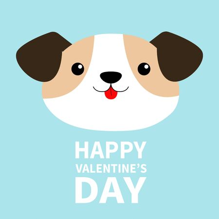 Happy Valentines Day. Dog face head round icon. Cute cartoon kawaii funny baby character. White puppy pooch. Flat design style. Help homeless animal. Adopt me. Pet adoption. Blue background. Vectorのイラスト素材