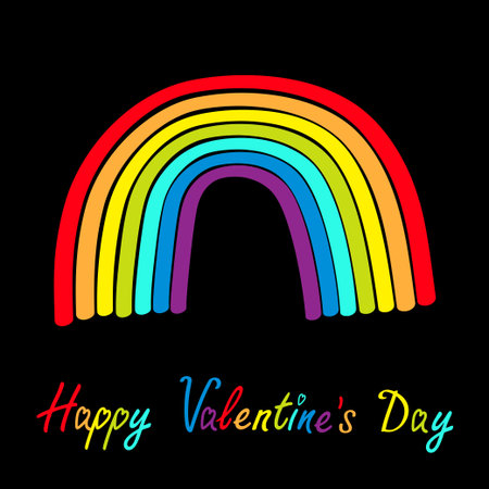 Happy Valentines Day. Rainbow on black background. Love is love. Colorful line set. Greeting card. LGBT community. Flat design. Vector illustrationのイラスト素材