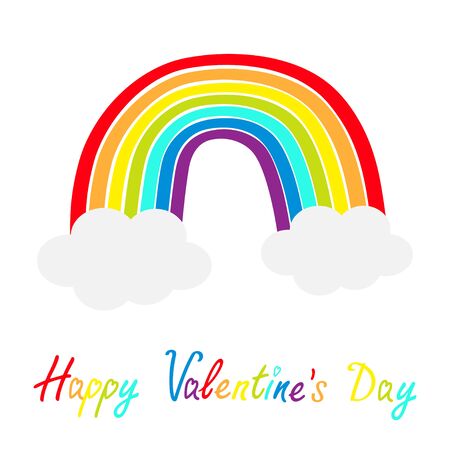 Happy Valentines Day. Rainbow icon. Two clouds in the sky. Colorful line set. Cloud shape. Cute cartoon kawaii kids clip art. Greeting card. LGBT Gay flag symbol. Flat design White background Vectorのイラスト素材