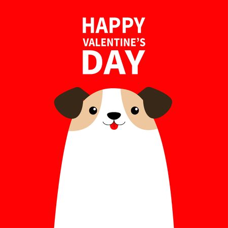 Happy Valentines Day. Cute Dog icon. Puppy pooch standing. Funny Kawaii animal. Kids print. Cartoon baby character. Pet collection. Flat design. Red background. Isolated. Vector illustrationのイラスト素材
