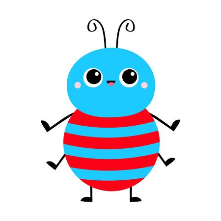 Cute beetle bug. Insect animal. Cartoon smiling baby character. Blue red color. Education cards for kids. Isolated. White background. Flat design. Vector illustrationのイラスト素材