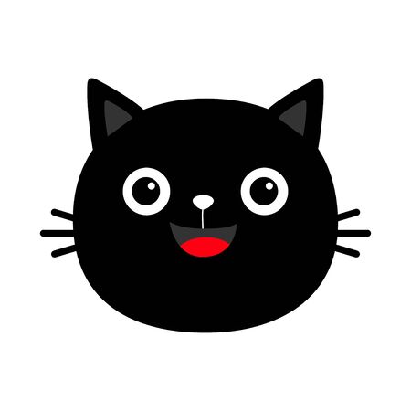Black cat round face head silhouette icon. Cute cartoon smiling character. animal. Scandinavian style. Baby card. Pet collection. Flat design. White background. Isolated. Vector illustrationのイラスト素材