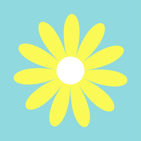 Camomile icon. Yellow daisy chamomile. Cute big flower plant collection. Love card. Growing concept. Flat design. Blue background. Isolated. Vector illustrationのイラスト素材